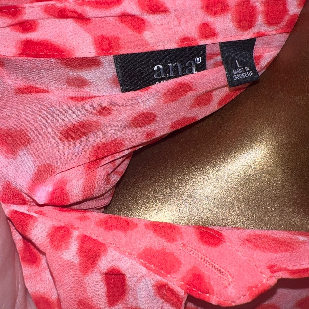 A.N.A. Womens Shirt size L Pink red leopard Long Sleeve Pockets Lightweight - Picture 5 of 10